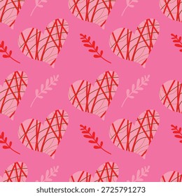 Patrón de Vector sin fisuras de corazones en el estilo de garabatos. Antecedentes en honor al Día de San Valentín.