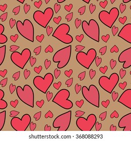 Seamless vector pattern with hearts. Valentine's day. Brown background
