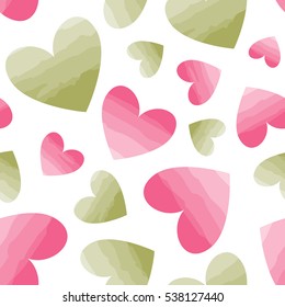 Seamless vector pattern with hearts. Watercolor effect. Can be used for wallpaper, pattern fills, web page background, fabric, surface textures, gifts, wrapping paper. scrapbooking.