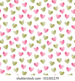 Seamless vector pattern with hearts. Watercolor effect.