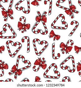 seamless vector  pattern with heart-shaped candies  and ribbons
