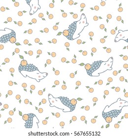 Seamless vector pattern with hedgehog and apples. Perfect for wrapping paper, wallpaper, repeating elements, vintage design, notebook cover, fabric clothes design.