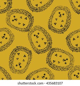 Seamless vector pattern with hedgehogs. Hand drawn  background.