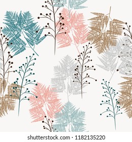 Seamless vector pattern of herbs and fern, for fabric, paper and other printing and web projects. White background.