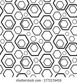 Seamless vector pattern. Hexagon pattern Black color. Trendy and minimalistic elements. Interesting and positive.