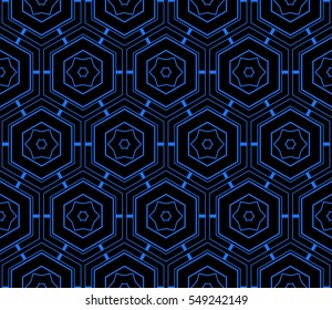seamless vector pattern of hexagons. blue, black color.