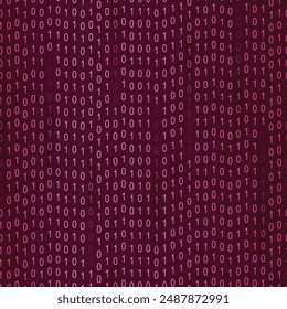 Seamless Vector Pattern Hi tech futuristic Color Decimal Computer Code, Pink Matrix Background