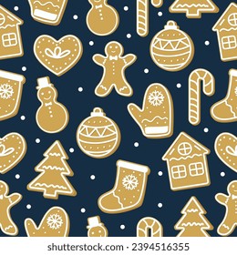 Seamless vector pattern hidden under a clipping mask. Christmas gingerbread cookies.