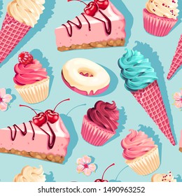 Seamless vector pattern with high detail sweets