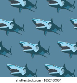 Seamless vector pattern with high detail shark. Scary aquatic monster fish wrapping vector background. Sea theme.