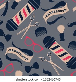 Seamless vector pattern with high detailed barber shop supplies