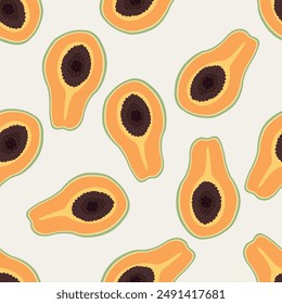 patrón de Vector sin costuras con papaya de alto detalle