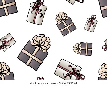 Patrón vectorial sin problemas con regalos de vacaciones. Cajas multicolores. El concepto de Navidad y Año Nuevo. Diseño de embalajes, papel tapiz, fondos y tejidos