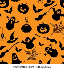 seamless vector pattern for a holiday of halloween with pumpkins and characters