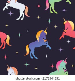 seamless vector pattern. Holographic magic unicorn with star, pattern for girls, Creative background for textile, prints, paper wrap