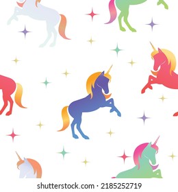 seamless vector pattern. Holographic magic unicorn with star, pattern for girls, Creative background for textile, prints, paper wrap
