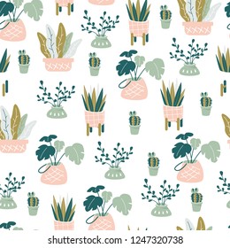 Seamless vector pattern with home plants