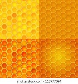 Seamless vector pattern of honey cells, combs. Set of four 4 patterns