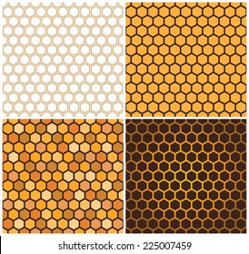 Seamless vector pattern of honey cells, combs. Set of four 4 patterns