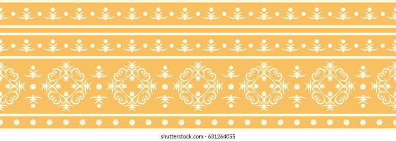 Seamless vector pattern. Horizontal border with light ornament on an orange background