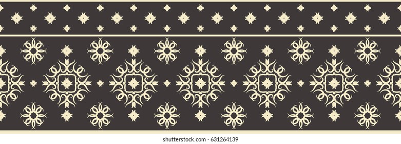 Seamless vector pattern. A horizontal border with beige ornaments on a dark gray background