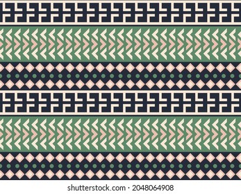 Seamless vector pattern with horizontal geometric ornament. Ethnic tribal folk motif of the Aztecs, Mayans, Peruvians, Indonesians, Mexicans. Versatile textile boho design. 