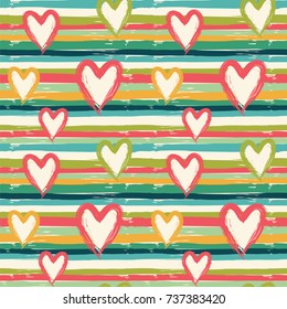 Seamless vector pattern with horizontal stripes and hearts.