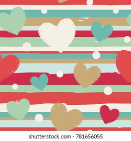 Seamless vector pattern with horizontal stripes and hearts.