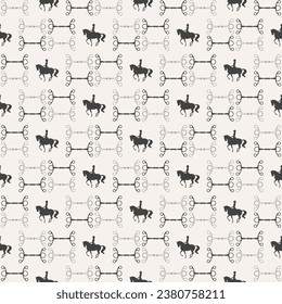Seamless vector pattern, horse bit and rider riding a horse