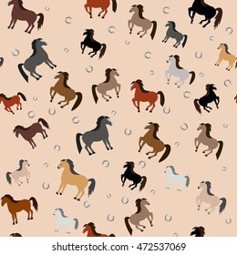 Seamless vector pattern. Horses in different colors