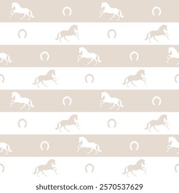 Seamless vector pattern, horses, horseshoes, stripes