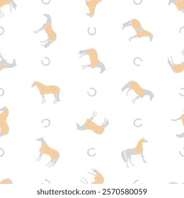 Seamless vector pattern with horses in rugs and horseshoes