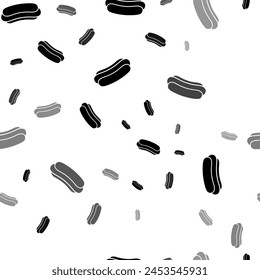 Seamless vector pattern with hotdog symbols, creating a creative monochrome background with rotated elements. Vector illustration on white background