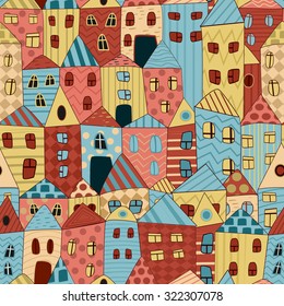 Seamless vector pattern with houses, vector illustration