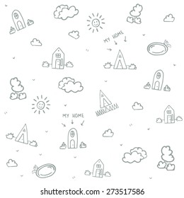 seamless vector pattern with houses and nature.