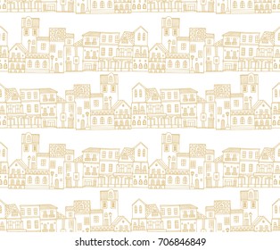 Seamless vector pattern with houses on white background