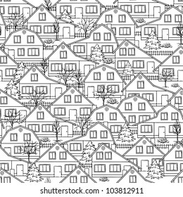 Seamless vector pattern with houses and trees.