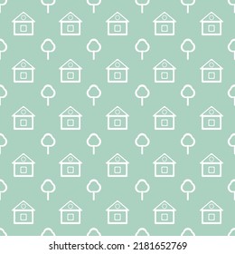 Seamless vector pattern with houses and trees. For printing, packaging,textiles,children's design,banner,web design