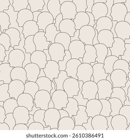 Seamless vector pattern of human head silhouettes in profile, arranged in a dense, overlapping layout. Line Art design, editable strokes, vector illustration, EPS 10
