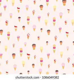 Seamless vector pattern with ice cream cones, summer pattern on light background