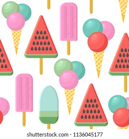 Seamless vector pattern with ice cream and popsicles.