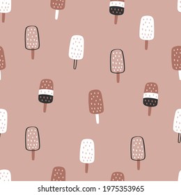 Seamless vector pattern with ice cream. For birthday, party invitations, scrapbook, summer holidays. Illustration in pink colors.