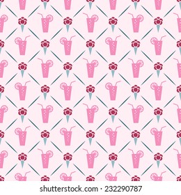 Seamless vector pattern of ice cream, cocktail and line. Endless texture for printing onto fabric, web page background and paper or invitation. Abstract retro sweet party style. Pink and blue colors