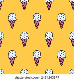 Seamless vector pattern of ice cream on orange background