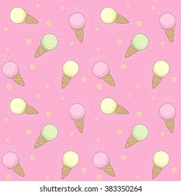 seamless vector pattern with ice cream cones on pink background