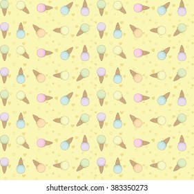 seamless vector pattern with ice cream cones on yellow background
