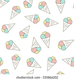 Seamless vector pattern with ice cream. Perfect for wrapping paper, wallpaper, repeating elements, vintage design, notebook cover, fabric clothes design.
