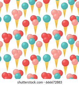 Seamless vector pattern with ice cream cones. 