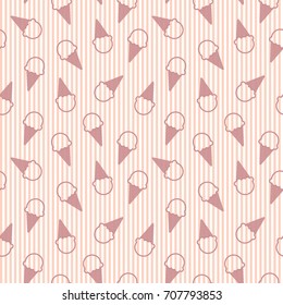Seamless vector pattern with ice cream on striped background