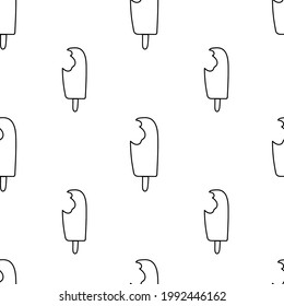 Seamless vector pattern with ice cream.Food print on black line white isolated hand drawn background.Designs for textiles,coloring books,packaging,wedding invitations,scrapbooking,wrapping paper.